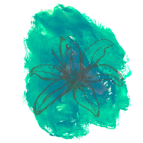 Hand drawn flower on watercolor background - Vector, Image