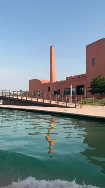 santa lucia riverboat ride in monterrey mexico, boat ride on the river seeing the attractions and architecture that surrounds it, mexico latin america - Video, Çekim