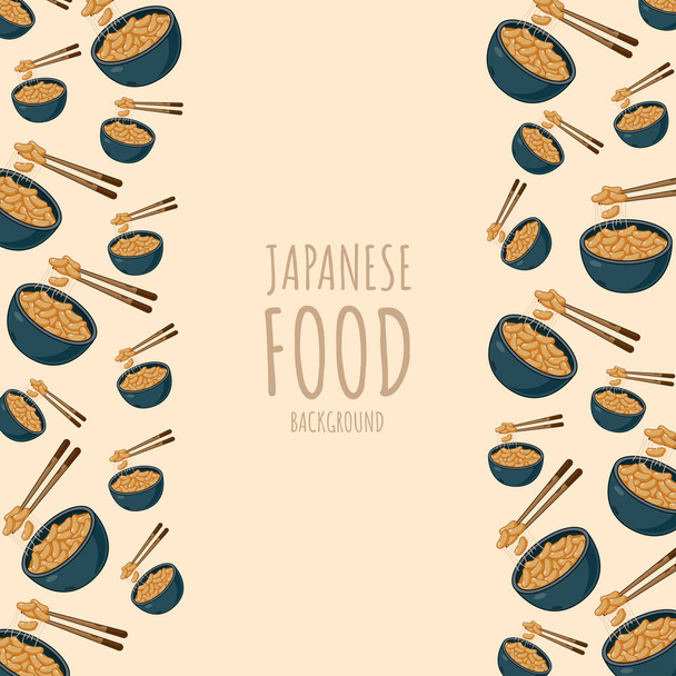καρτούν natto, γιαπωνέζικο πλαίσιο τροφίμων στα ιαπωνικά backgroun - Διάνυσμα, εικόνα