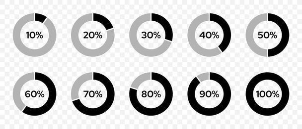 Icon Set of circle percentage diagram. Progress or loading circle symbols from 10 to 100. Vector illustration - Vektor, kép