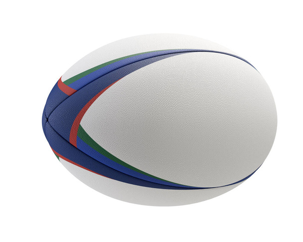 Белый текстурированный регбийный мяч с элементами цветового дизайна на изолированном фоне - 3D рендеринг - Фото, изображение
