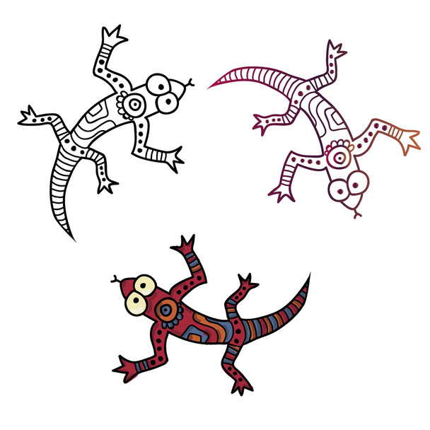 Colorful ethnic hand-drawn creature monster in 3 variations - Vetor, Imagem