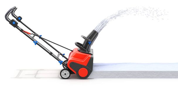 Snowblower remove snow from white background - 3D illustration - Foto, afbeelding