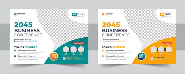 Corporate horizontal business conference flyer template, Business conference flyer template design. Horizontal Business Conference brochure flyer design layout template in A4 size, with nice background - Vector, Imagen