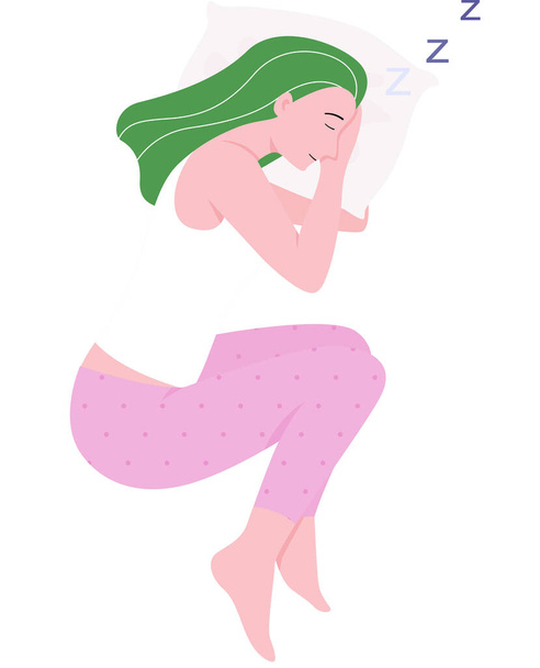 A beautiful woman is comfy sleeping, flat vector illustration. - Vektor, kép