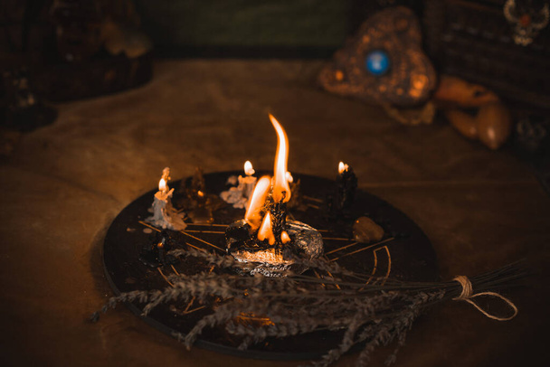 Illustration of concept remove negative energy away from you, home, another. Magic and rite, candle is burning - Fotoğraf, Görsel