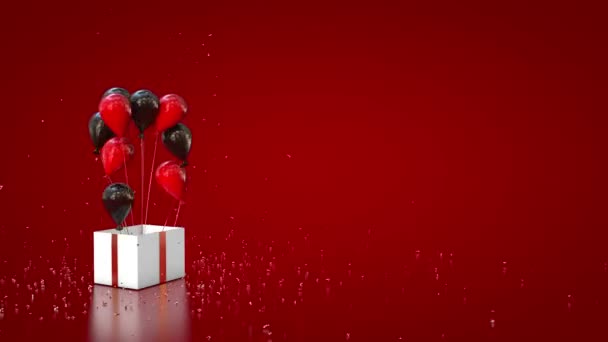 Gift Box Glitter Έκρηξη και μπαλόνια πετούν κόκκινο και μαύρο ανάμεικτα - Πλάνα, βίντεο