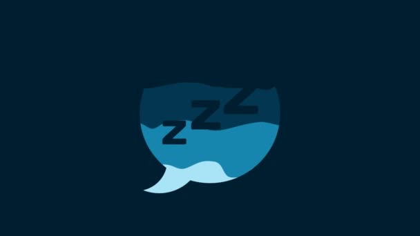 White Speech bubble with snoring icon isolated on blue background. Concept of sleeping, insomnia, alarm clock app, deep sleep, awakening. 4K Video motion graphic animation. - Filmagem, Vídeo