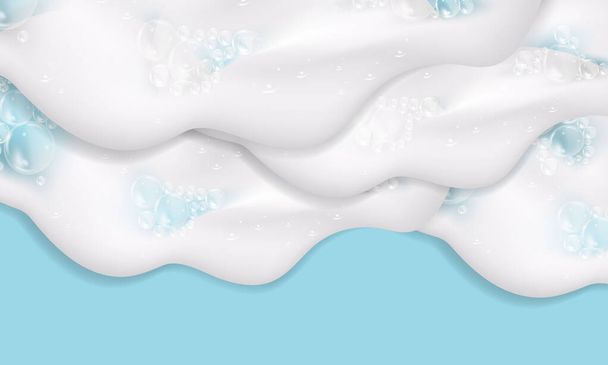 Shampoo bubbles texture.Bath foam isolated on ablue background. Shampoo and bath lather vector illustration. - Vektor, Bild