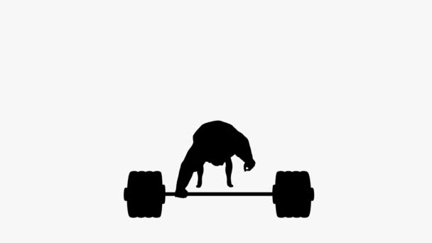 Black silhouette on a white background sports weightlifting. can use invert for alph chanel - Séquence, vidéo