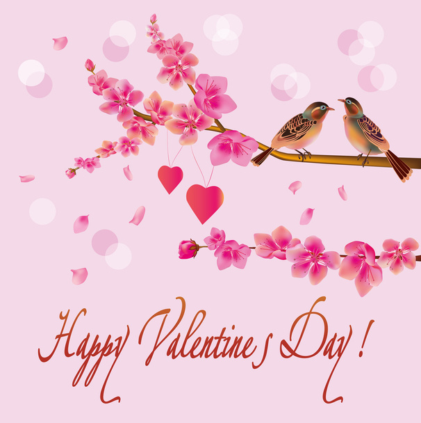 szerelem madarak, sakura, tavasz, Valentin-nap. - Vektor, kép
