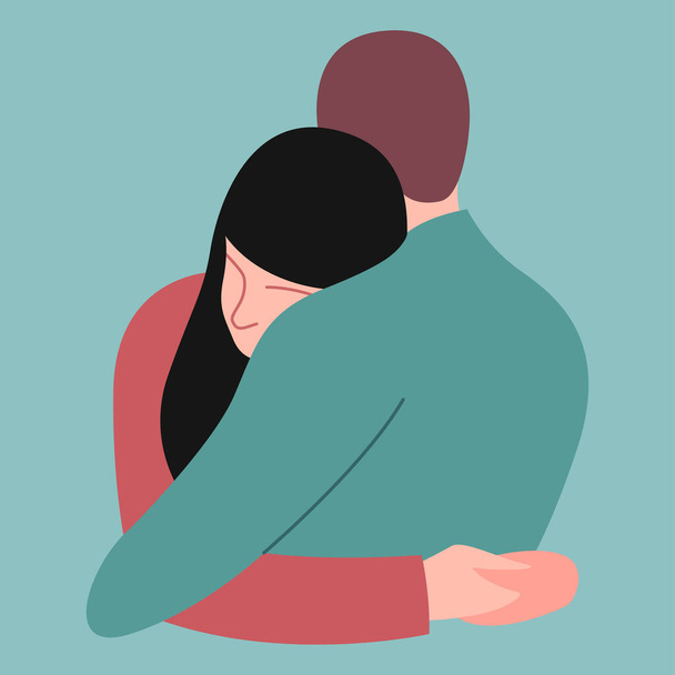 vector stylized illustration of two hugging people in love in a pastel trendy color palette. useful for Valentine's Day card or International Hug Day, flyers, posters, banners, declarations of love - Wektor, obraz