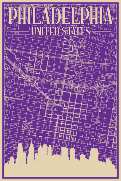 Road network poster of the downtown PHILADELPHIA, UNITED STATES OF AMERICA - Vektor, obrázek
