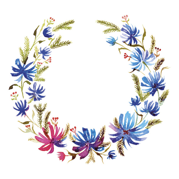 Συγχαρητήριο στεφάνι των μπλε λουλουδιών - Διάνυσμα, εικόνα