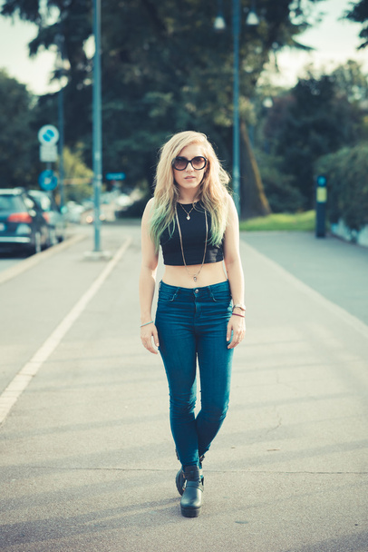 beautiful young blonde hair woman hipster - Zdjęcie, obraz