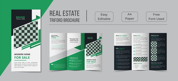 Real estate trifold brochure template design, a4 size horizontal trifold brochure design - Вектор,изображение