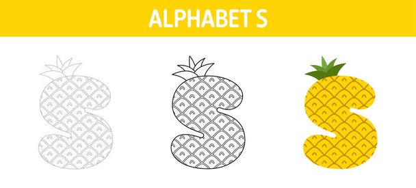 Alphabet S tracing and coloring worksheet for kids - Vector, Imagen