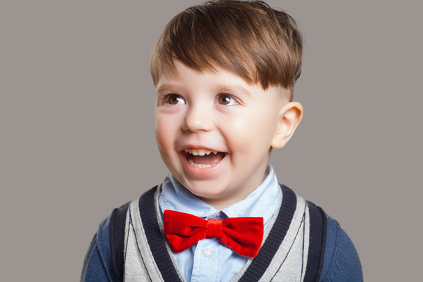 Portrait of happy joyful beautiful little boy isolated on white background - Zdjęcie, obraz