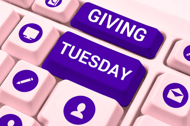 Текстові підписи, що представляють Giving Tuesday, Business approach international day of charitable giving Hashtag activism - Фото, зображення