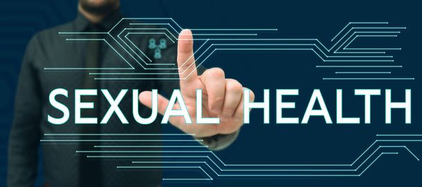 Szöveg felirat bemutató Szexuális egészség, Word for Healthier body Kielégítő szexuális élet Pozitív kapcsolatok - Fotó, kép