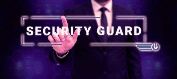 Texto que muestra inspiración Security Guard, Herramientas de concepto de negocio utilizadas para gestionar múltiples aplicaciones de seguridad - Foto, Imagen