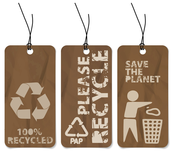 Set of three recycling grunge tags - Vector, Image