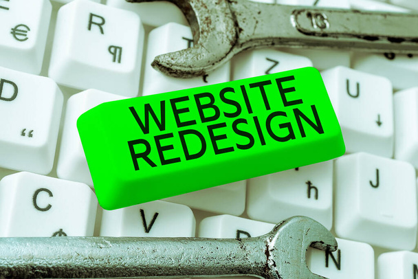 Text zobrazující inspiraci Redesign webových stránek, Word Written on modernizovat vylepšovač nebo evamp vaše webové stránky vypadat a cítit - Fotografie, Obrázek