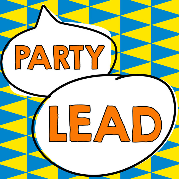 Текстовый знак с указанием партийного лидера, бизнес-идеи выступает в качестве официального представителя своей политической партии - Фото, изображение