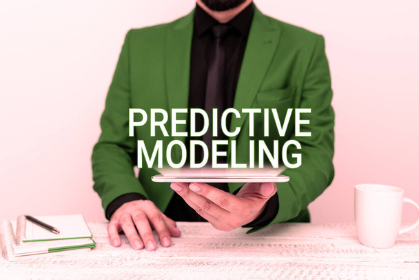 予測モデリングを提示するテキストキャプション,予測分析によるビジネス概要メンテナンス戦略 - 写真・画像