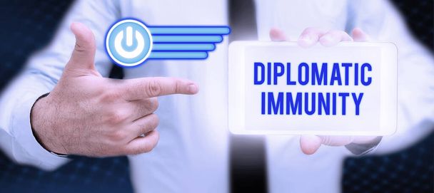 Conceptual display Diplomatic Immunity, Business showcase law that gives foreign diplomats special rights in the country they are working - Photo, Image