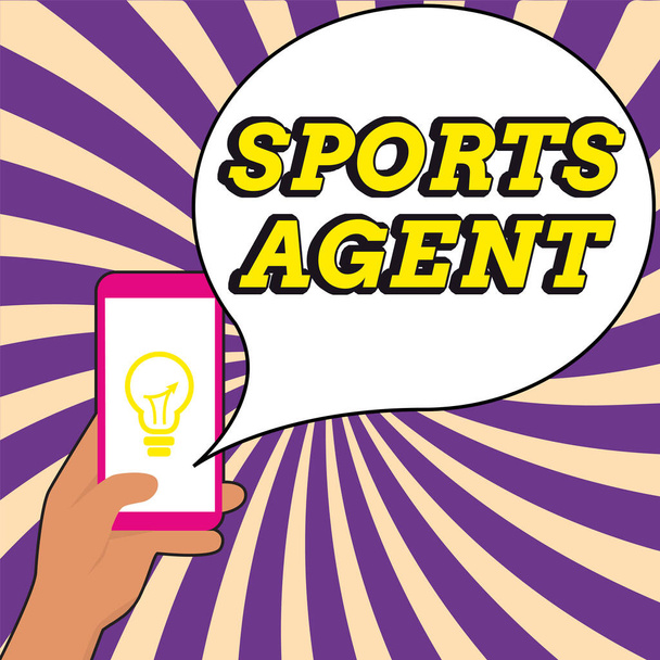 Text showing inspiration Sports Agent, Conceptual photo person manages recruitment to hire best sport players for a team - Fotó, kép