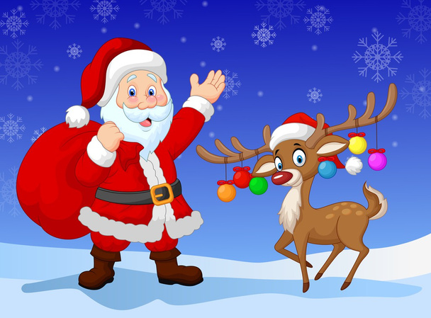 Cartoon Santa clausule met herten - Vector, afbeelding