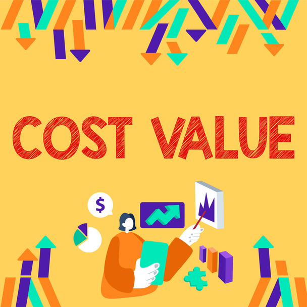 Conceptual caption Cost Value, Business approach The amount that usualy paid for a item you buy or hiring a person - Foto, immagini