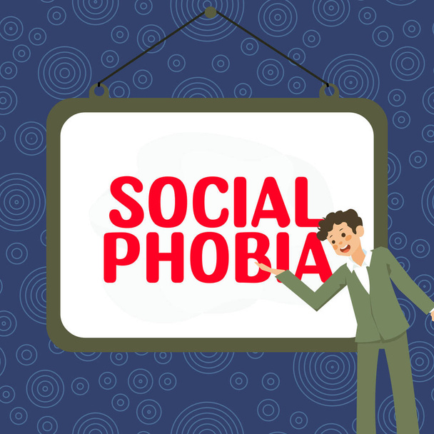 Концептуальный дисплей Социальная фобия, бизнес-идея подавляющее страх социальных ситуаций, которые являются тревожными - Фото, изображение