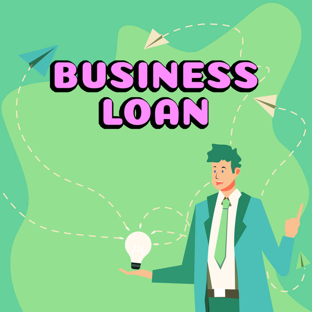 Hand writing sign Business Loan, Business idea Credit Mortgage Financial Assistance Cash Advances Debt - Photo, Image