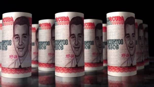 Кубинські гроші Cuban Peso money roll loop 3d animation. Камера рухається перед банкнотами CUP. Безшовна неприпустима концепція економіки, фінансів, бізнесу та боргу.. - Кадри, відео
