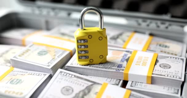 Lot of US dollar closed combination lock. Security and lock financial cash savings - Video, Çekim