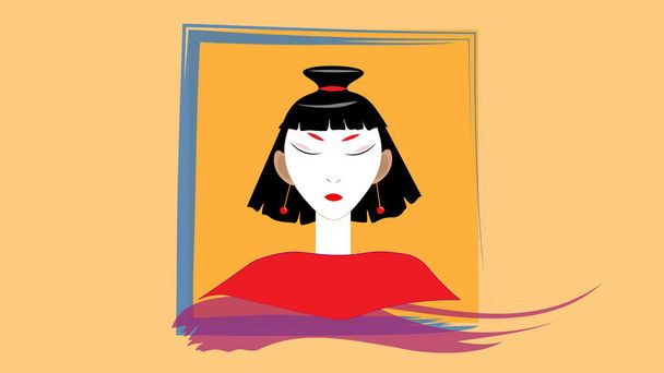 Art portrait of an oriental asian lady with short hair and fringes. An exquisite beauty. - Vector, Image