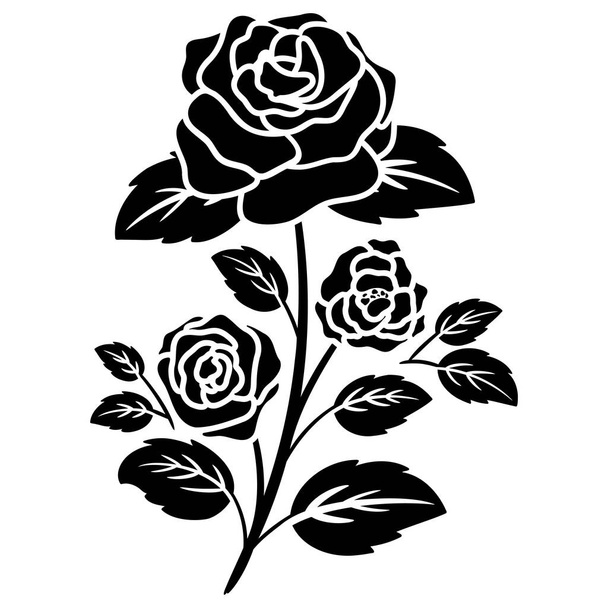 silhouette black motif rose flower blooming decoration background vector illustration - Vector, Image