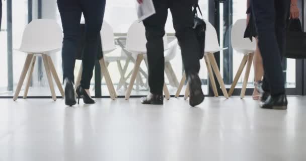 Business people, legs or waiting in job interview line, we are hiring queue or human resources office for corporate opportunity. Men, women or diversity in recruitment company and paper or technology. - Footage, Video