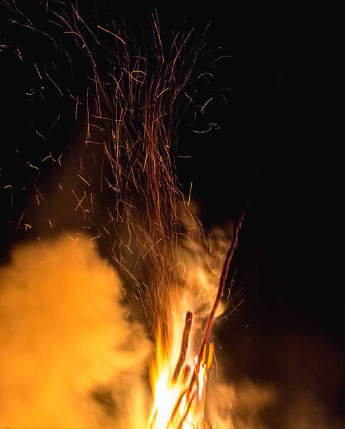a large bonfire for the summer solstice in the Carpathians - Photo, Image