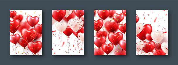 Valentines Day banners with red heart balloons. Wedding invitation card template, love background. Mothers Day greeting cards. Beautiful romantic banner. Vector illustration. - Vector, imagen
