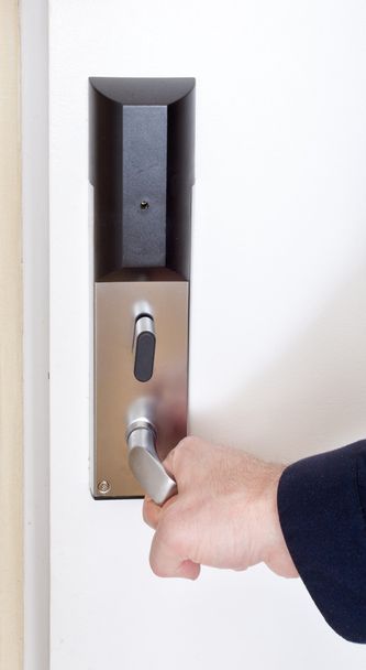 Close-up of hand opening door handle - Photo, Image
