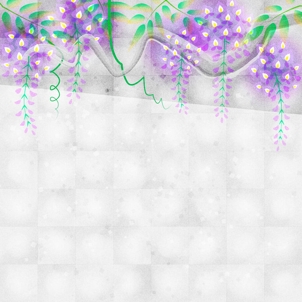 Wisteria flowers on silver leaf background, copy space available - Foto, afbeelding