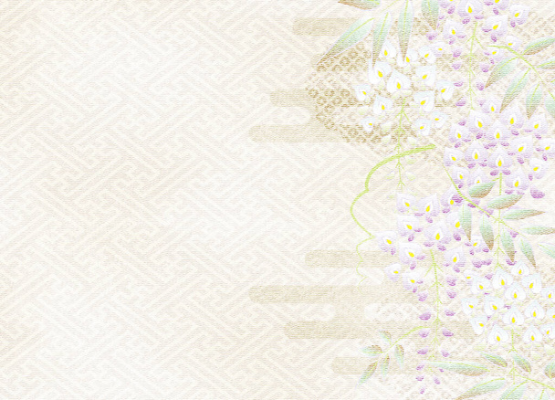 Wisteria flowers of tradtional japanese kimono pattern, Yuzen style, copy space available - Fotoğraf, Görsel