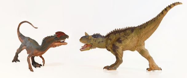 Een Dilophosaurus en een Carnotaurus Face Off - Foto, afbeelding