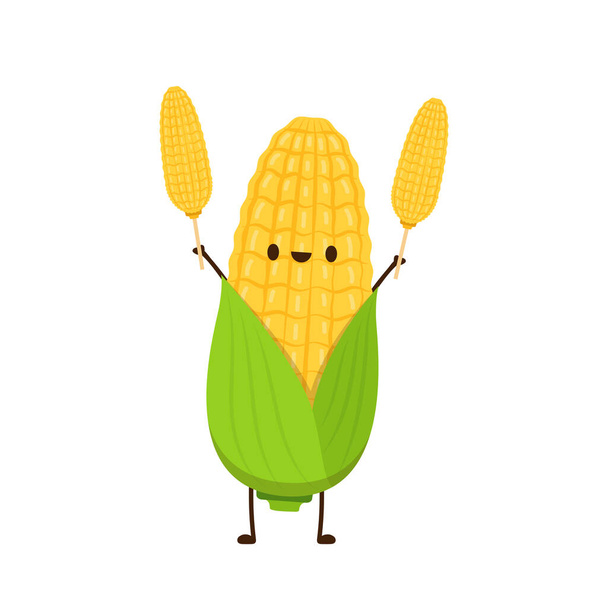 Corn cartoon vector. Cute vegetable vector character isolated on white. Corn mascot. - Vettoriali, immagini