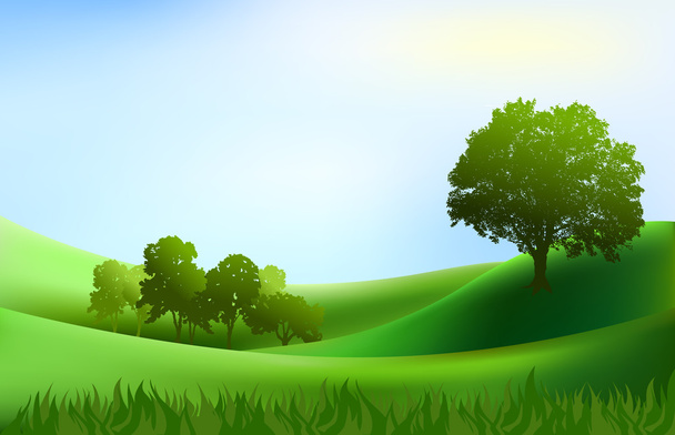 Landschaft Bäume Hügel Hintergrund Illustration - Vektor, Bild