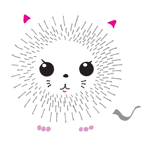 смешной пушистый персонаж кошки мультфильм на белом фоне, защита животных, минимализм, вектор, иллюстрация - Вектор,изображение