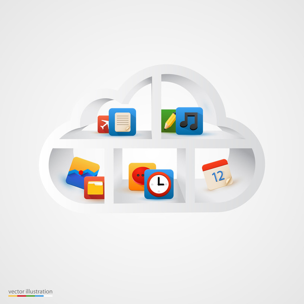 White cloud shelf with icons. - Vector, Image